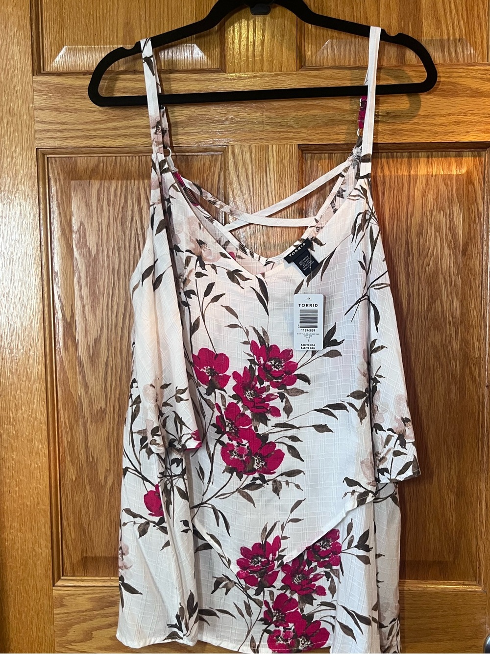 NWT Torrid 1(1X) Ivory Floral Double Layer Cami Adjustable spaghetti Straps - Picture 2 of 7